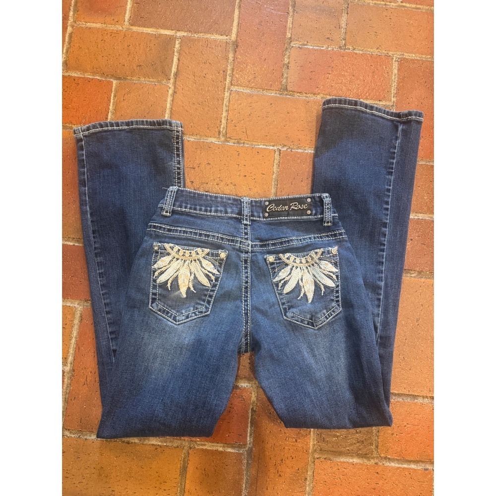 Cedar‎ Rose Girls Dark Wash Bootcut Jeans Embroidered Sequin Pockets Size 10
